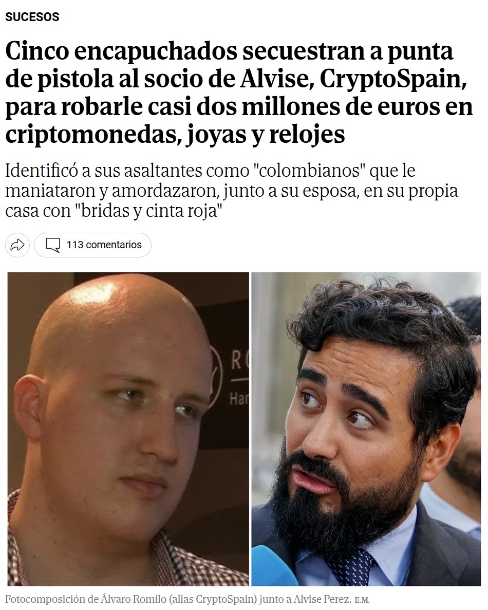 Secuestran al cripto-socio de Alvise.