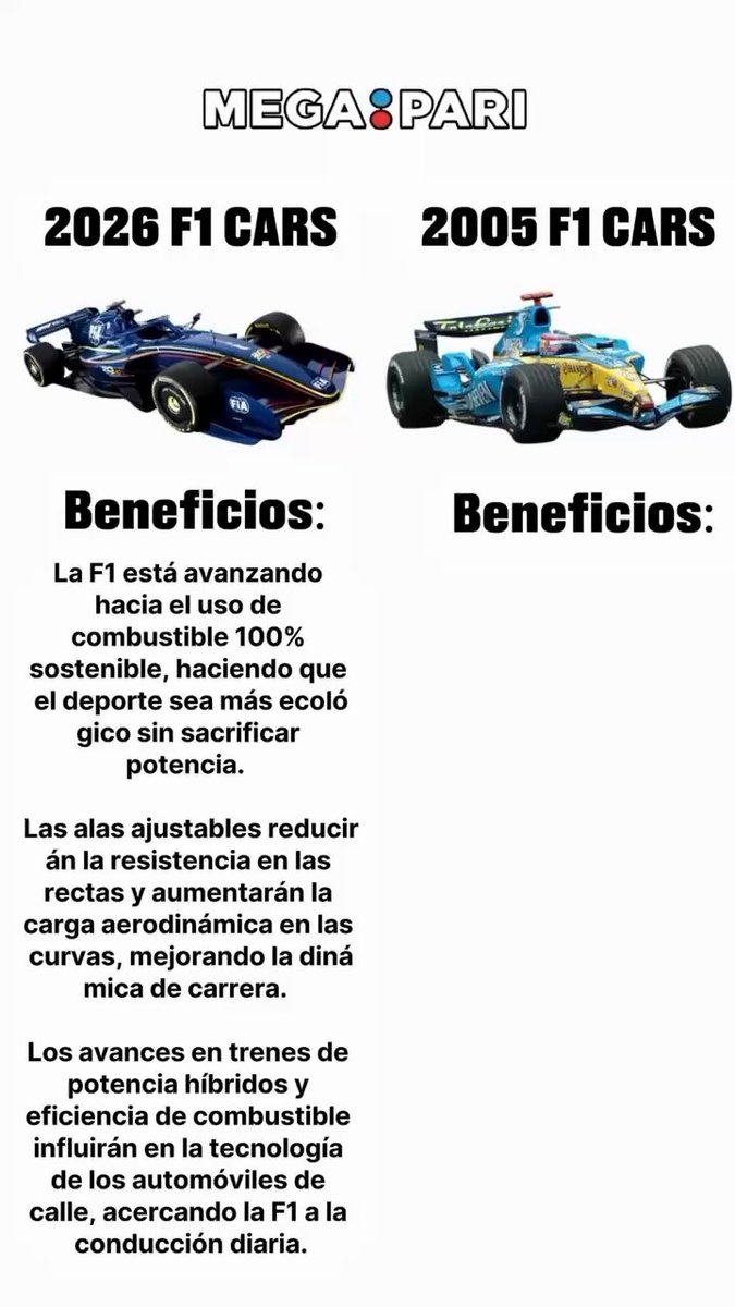 Coches de F1 de 2025 vs coches de F1 de 2005.