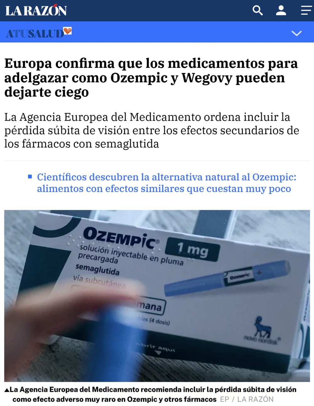 ¿Tomas Ozempic para adelgazar? Podrías quedarte... CIEGO.