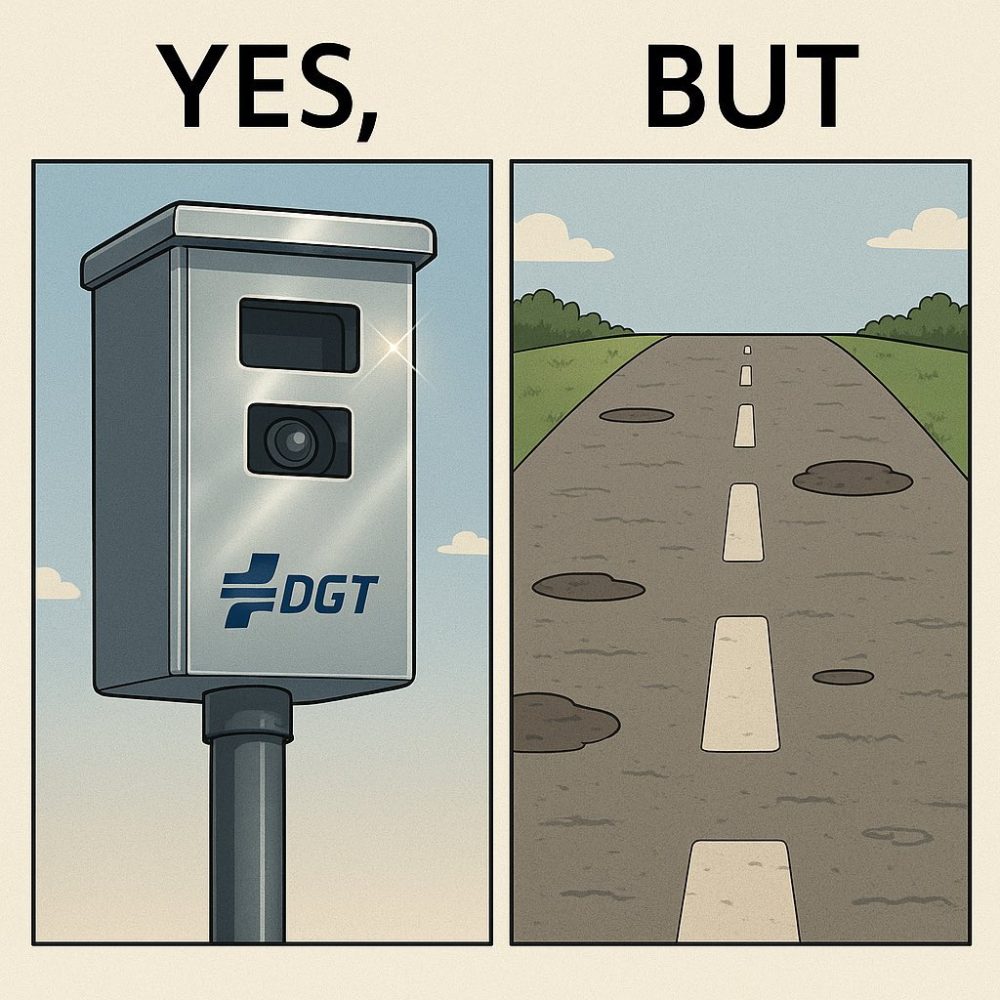 Trabajas la mitad del año para pagar impuestos y tienes que circular por el carril izquierdo porque el derecho es un patatal.