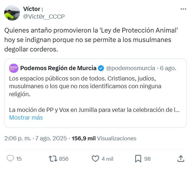 Podemos haciendo piruetas para defender el sacrificio de corderos en la vía pública.
