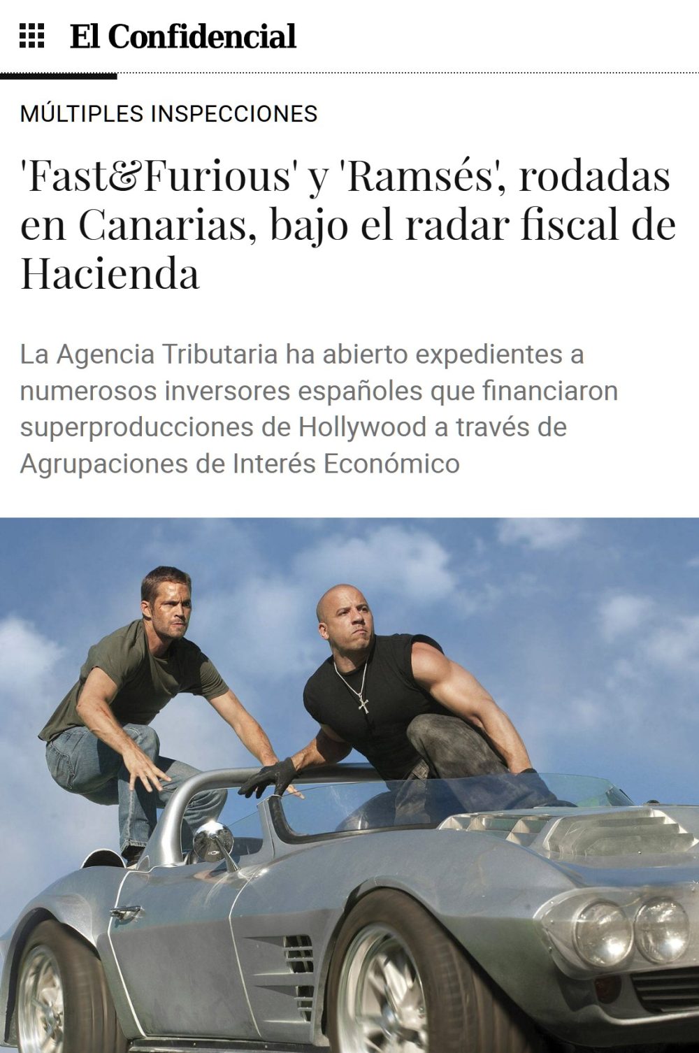 La franquicia de Fast & Furious va a terminar con Hacienda embargándole el coche a Dominic Toretto.