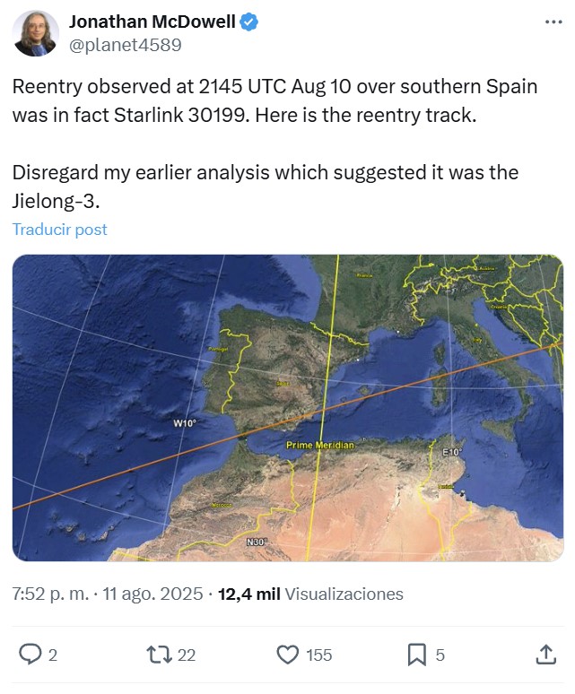 Lo que se vio caer desde el cielo esta madrugada fue un satélite Starlink