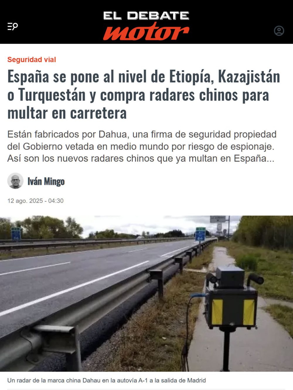 España compra radares fabricados por una empresa propiedad del gobierno Chino que está vetada en medio mundo por riesgo de espionaje.