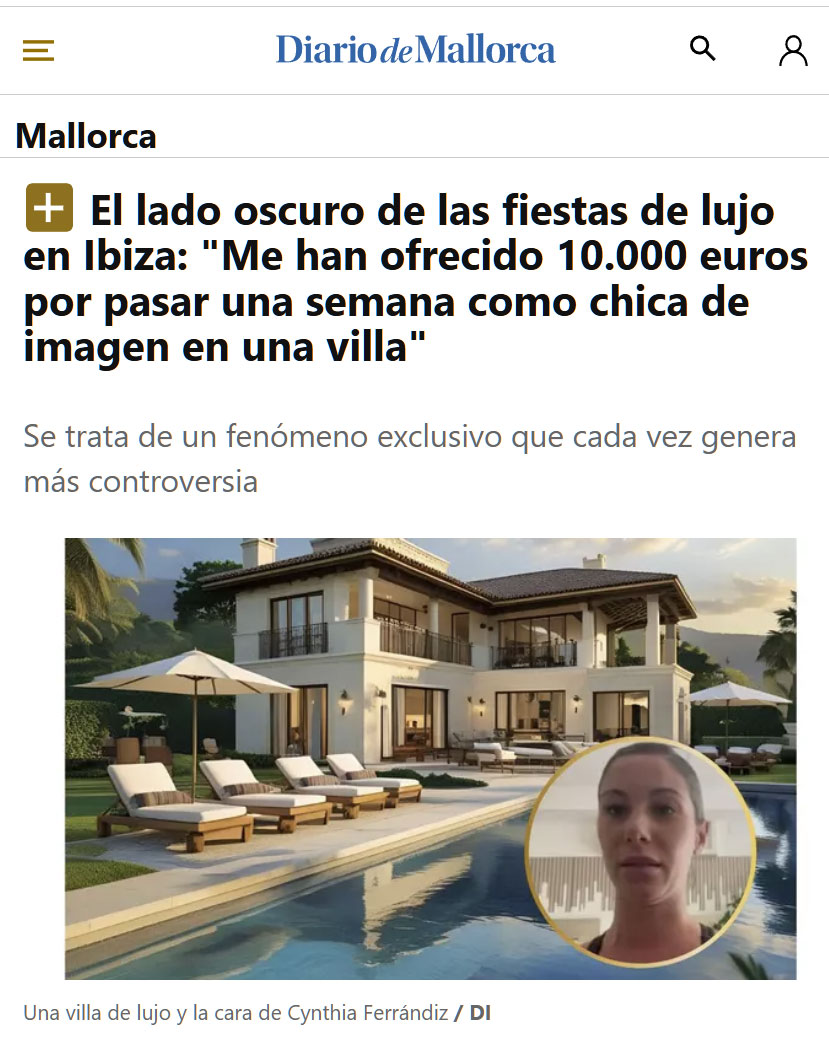 10.000 euros por ser "chica de imagen" durante una semana en una villa de Ibiza.
