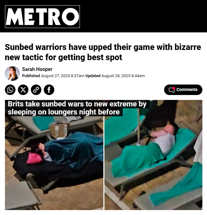 La guerra de las tumbonas sube de nivel, turistas ingleses duermen en ellas para conseguir una