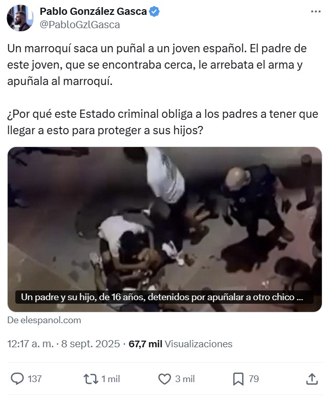 Un padre y su hijo de 16 años han sido detenidos por apuñaIar a otro con su propio cuchillo (detalle importante).