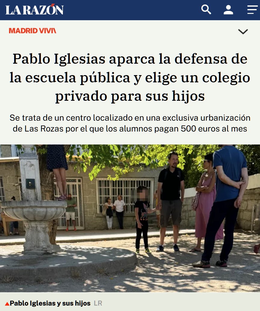 No, no es una noticia de El Mundo Today: Pablo Iglesias ha metido a sus hijos en un colegio privado.