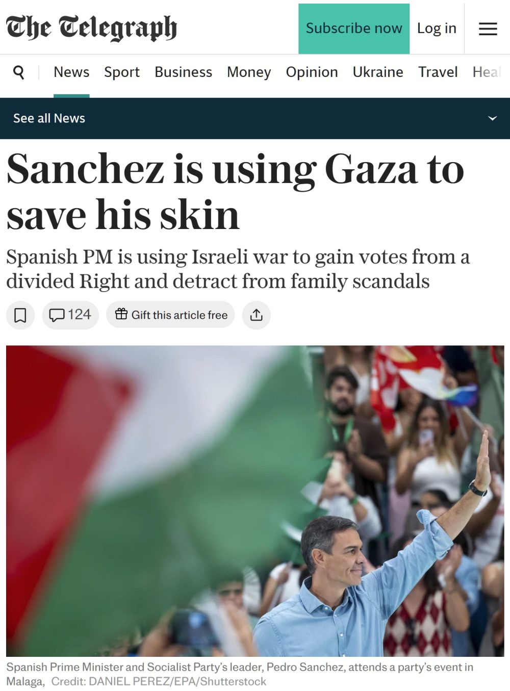The Telegraph: "Sánchez está usando Gaza para salvar su pellejo".