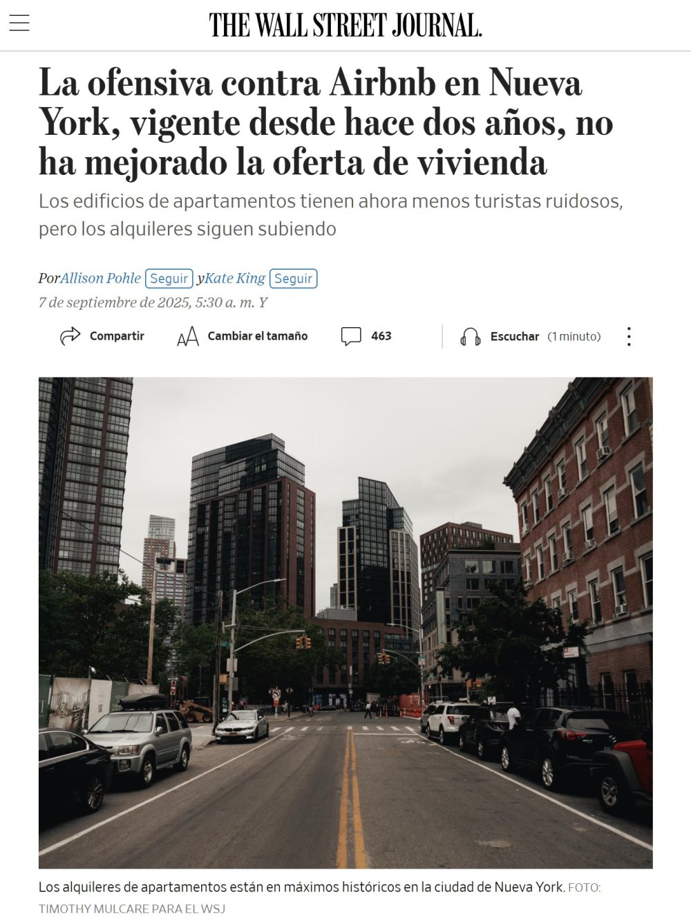 Tras dos años sin Airbnb y Booking en NY, el precio de la vivienda…