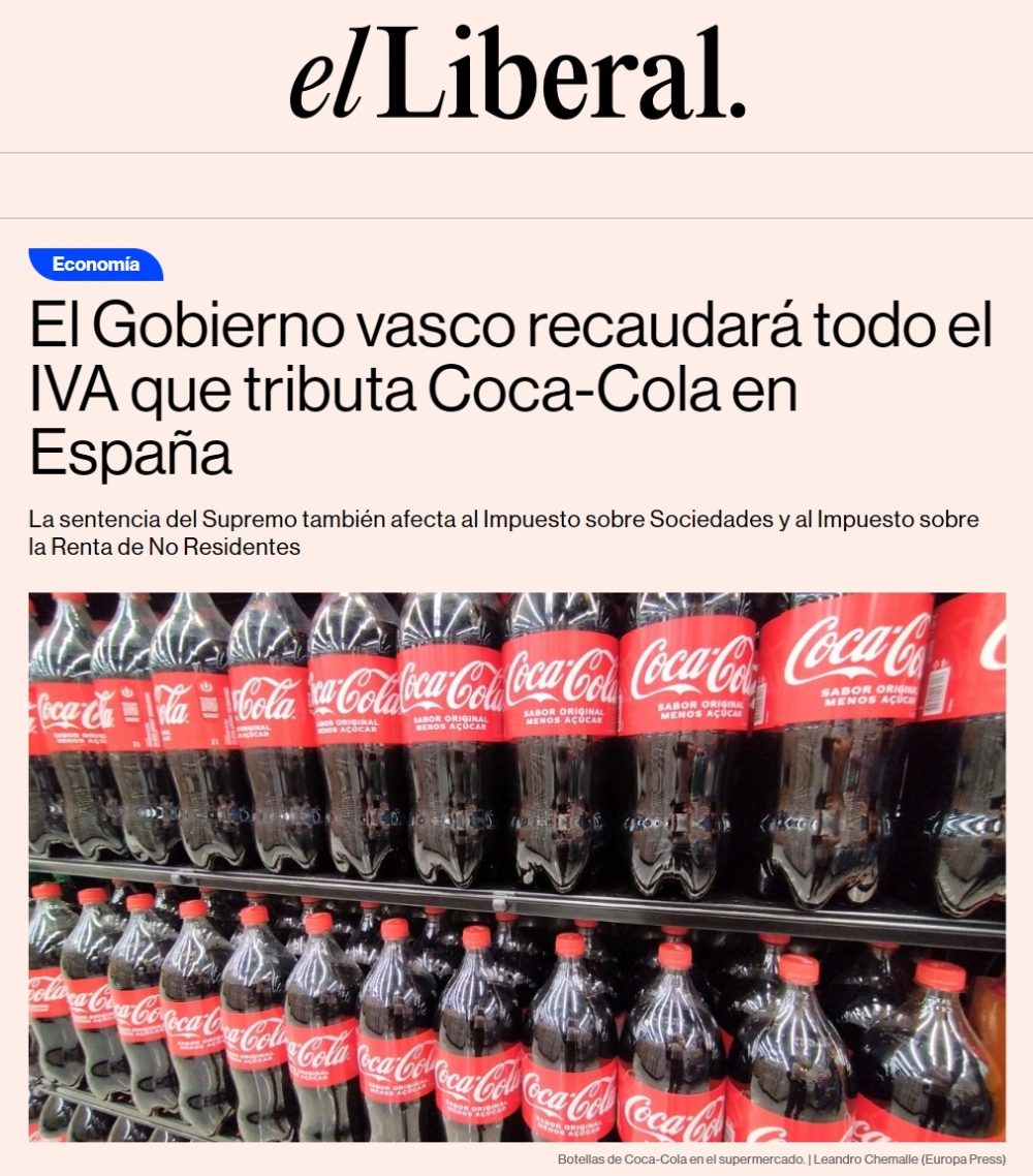 Todas las ventas de CocaCola, Fanta, Aquarius, Aquabona, Minute Maid, etc, en España tributarán en Euskadi.