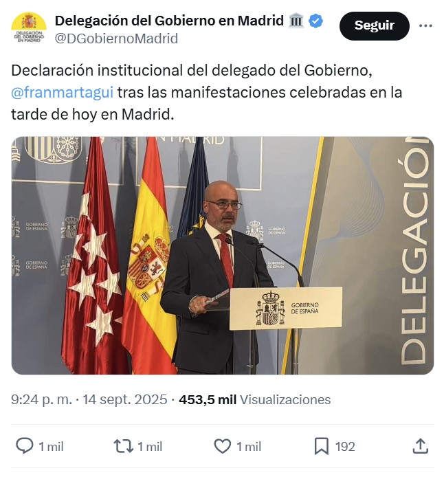 Delegado del Gobierno: "La manifestación en protesta por el <b>genocіdіo de Gaza</b> se ha resuelto sin incidentes graves".