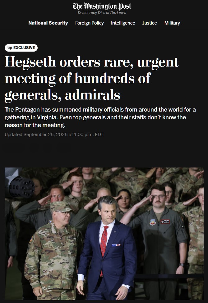 El Pentágono llama a reunirse de urgencia a todos los generales desplegados alrededor de todo el mundo.