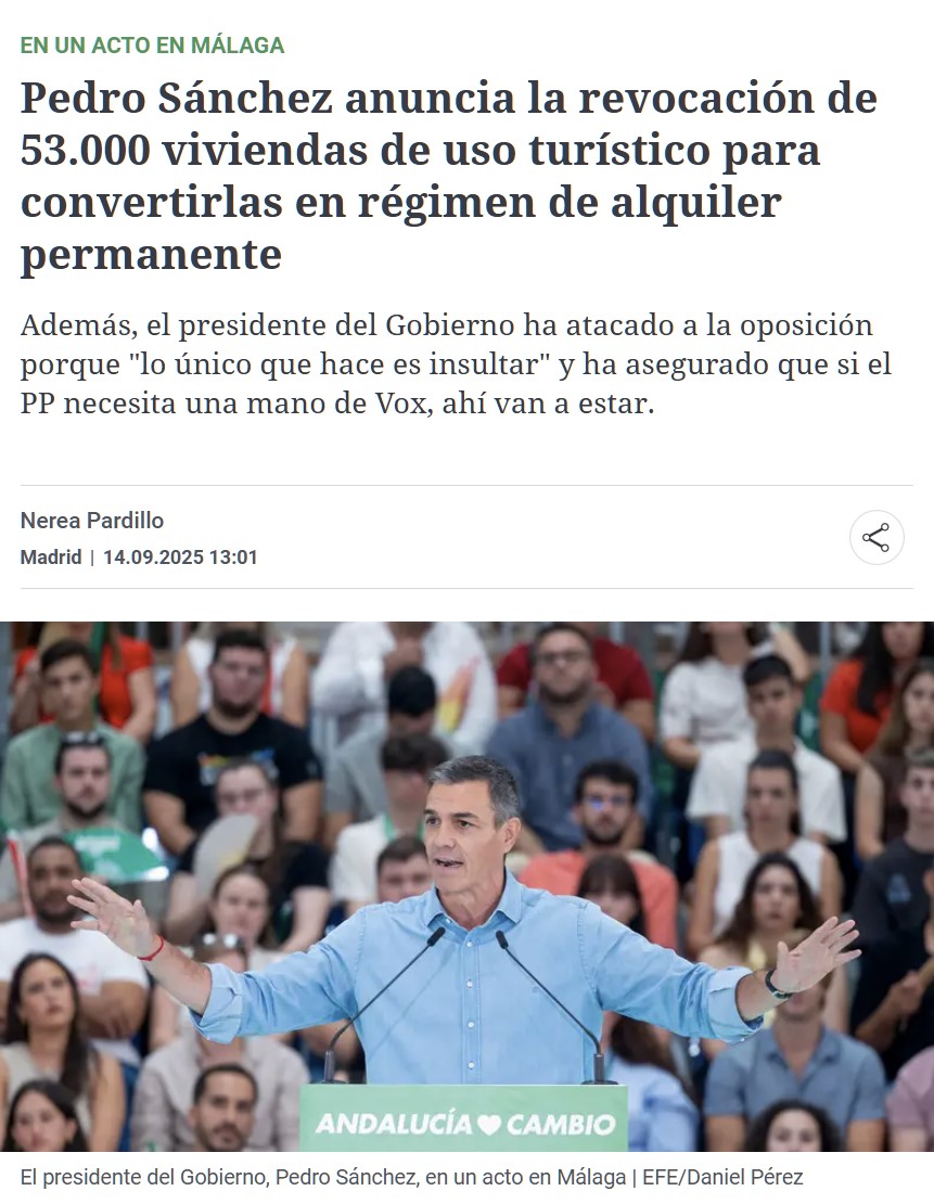 Pdro Snchz promete algo que no depende de él: que los propietarios de viviendas turísticas las pasen a alquiler permanente.