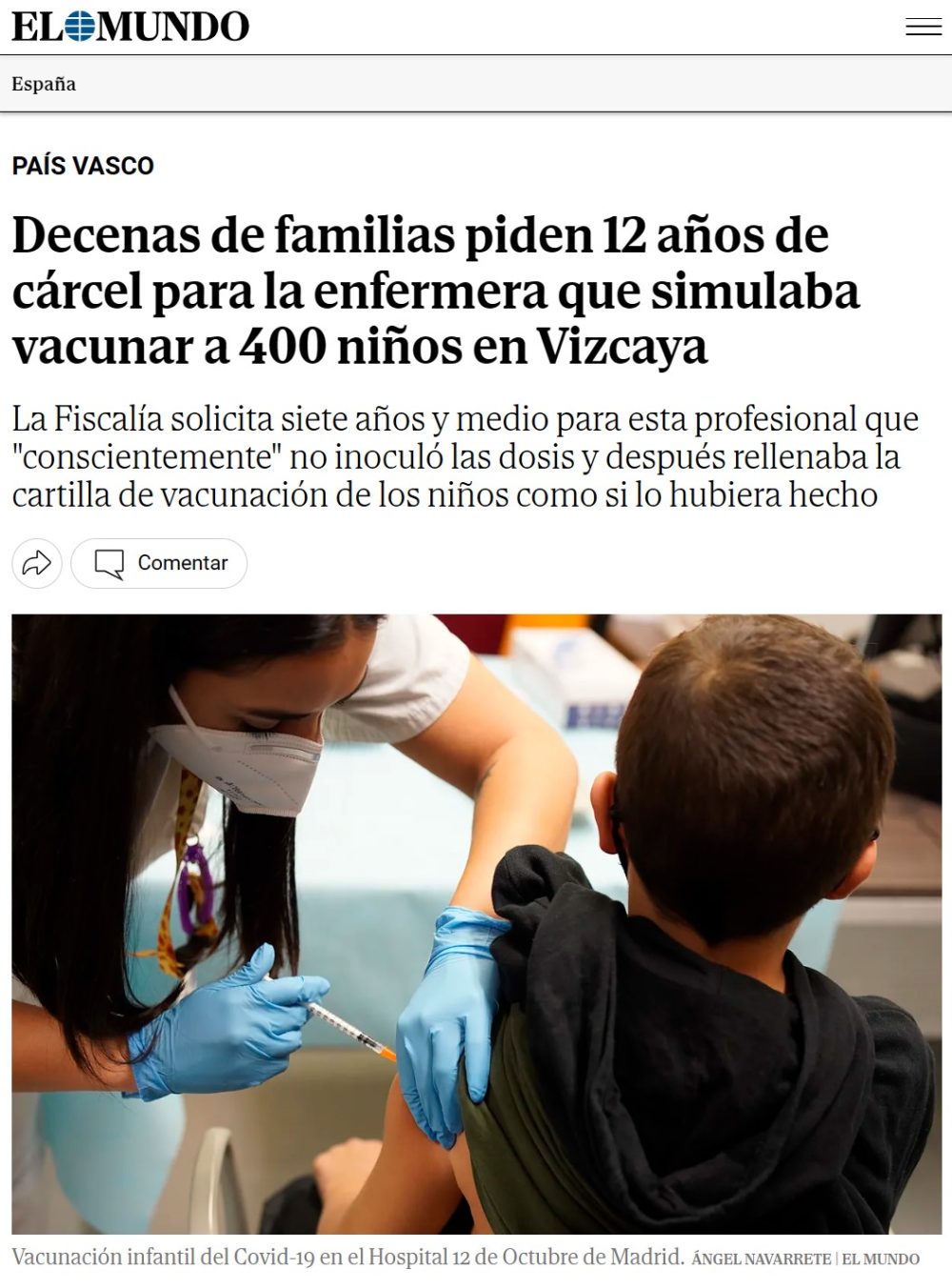 Piden 12 años de cárcel para la enfermera que fingió vacunar a 400 niños en Vizcaya.