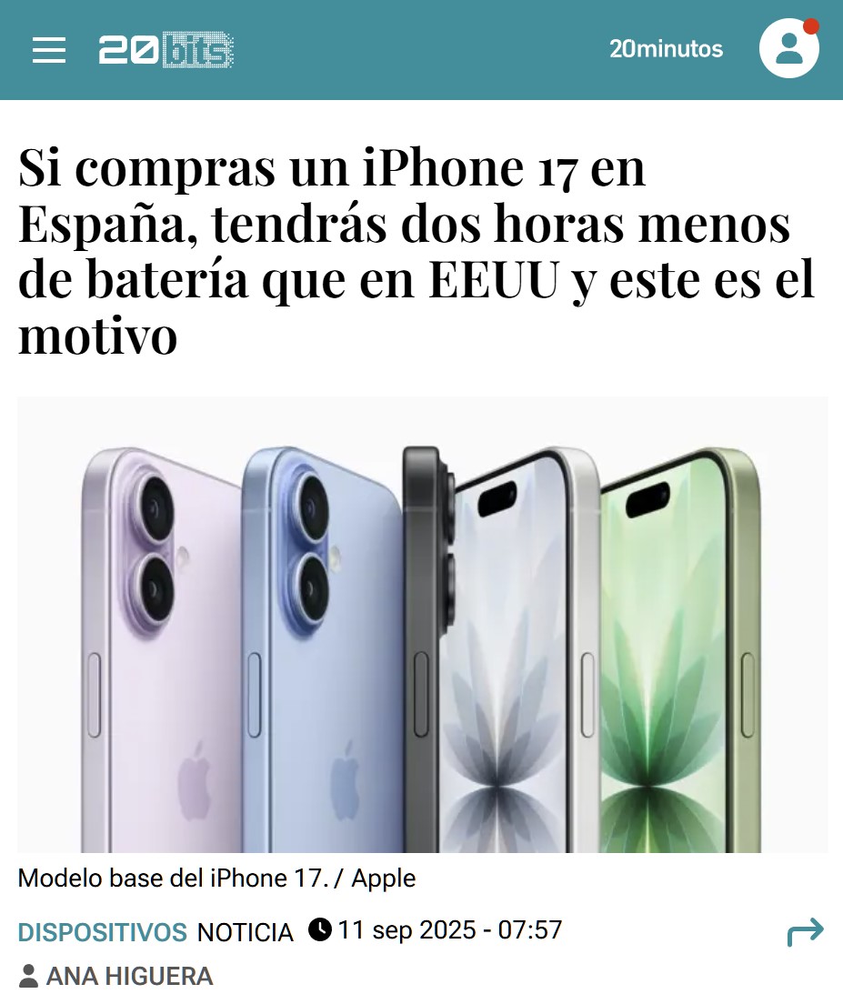 Los iPhone americanos no llevan bandeja de SIM (son e-sim) y ese espacio lo ocupa un poquito más de batería.