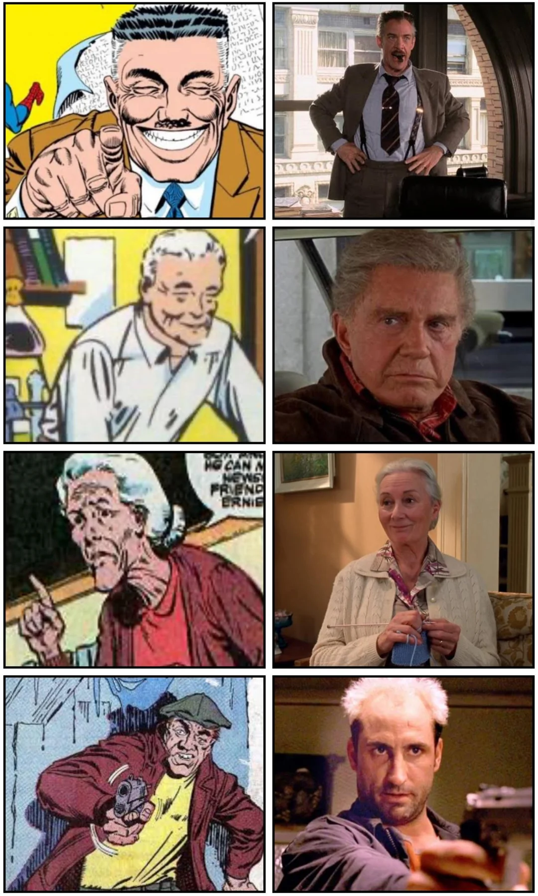 Los personajes de la peli de Spider-Man y los del comic cara a cara.