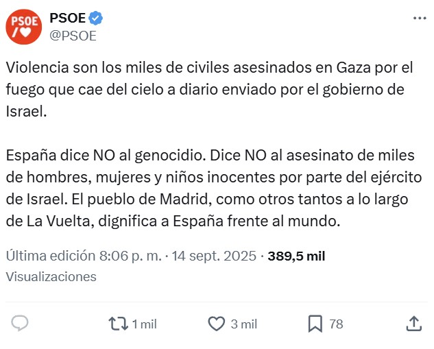 El nuevo caballo de batalla del PSOE para intentar la remontada será, definitivamente, PALESTINA.