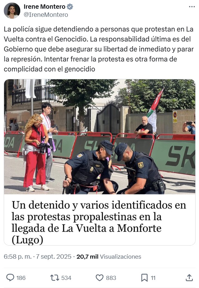 OTRA VEZ un manifestante propalestino provoca un accidente en La Vuelta.