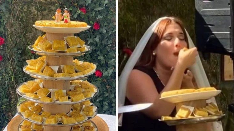 Ángela Rodríguez Pam se ha casado: la tarta era de tortilla de patata y las bebidas de origen palestino.
