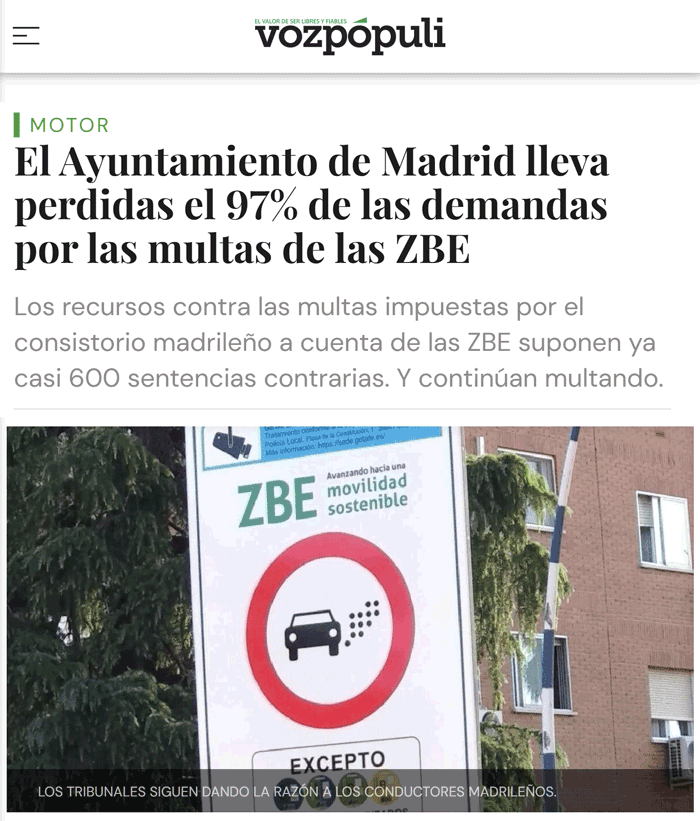 El Ayuntamiento de Madrid pierde el 97% de las demandas por las multas de las zonas de bajas emisiones, y aun así siguen multando.
