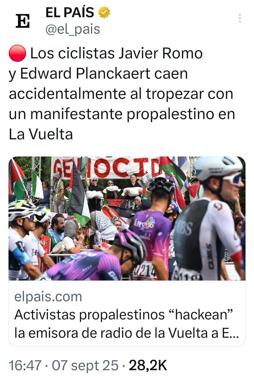OTRA VEZ un manifestante propalestino provoca un accidente en La Vuelta.