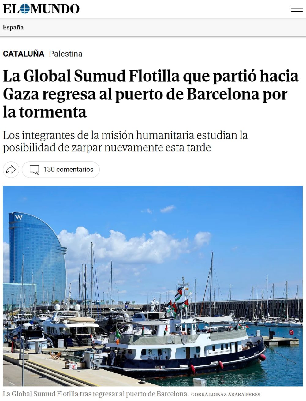 La super-épica flotilla de progresismo que se dirigía a Gaza vuelve a puerto por un poquito de oleaje.