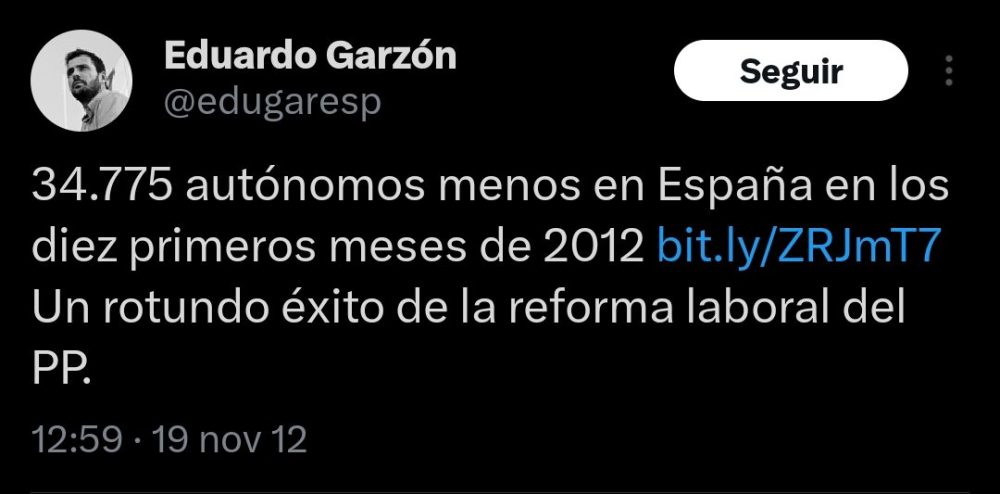 Se ve que a los palmeros del gobierno ya les han pasado el argumentario sobre la caída del número de autónomos: Emprender es malo, depender de un patrón es bueno.