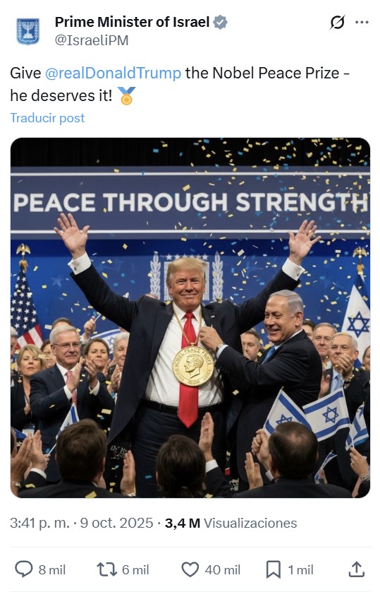 Netanyahu pide el Nobel de la Paz para Donald Trump.