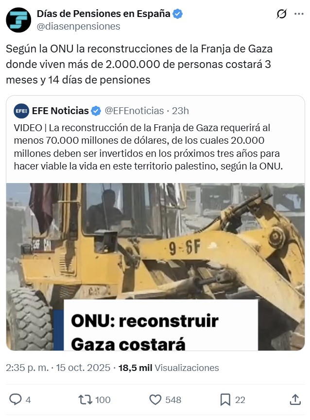 Sabes que la reconstrucción de Palestina va a ser realmente cara cuando su coste se estima en MESES de pensiones.