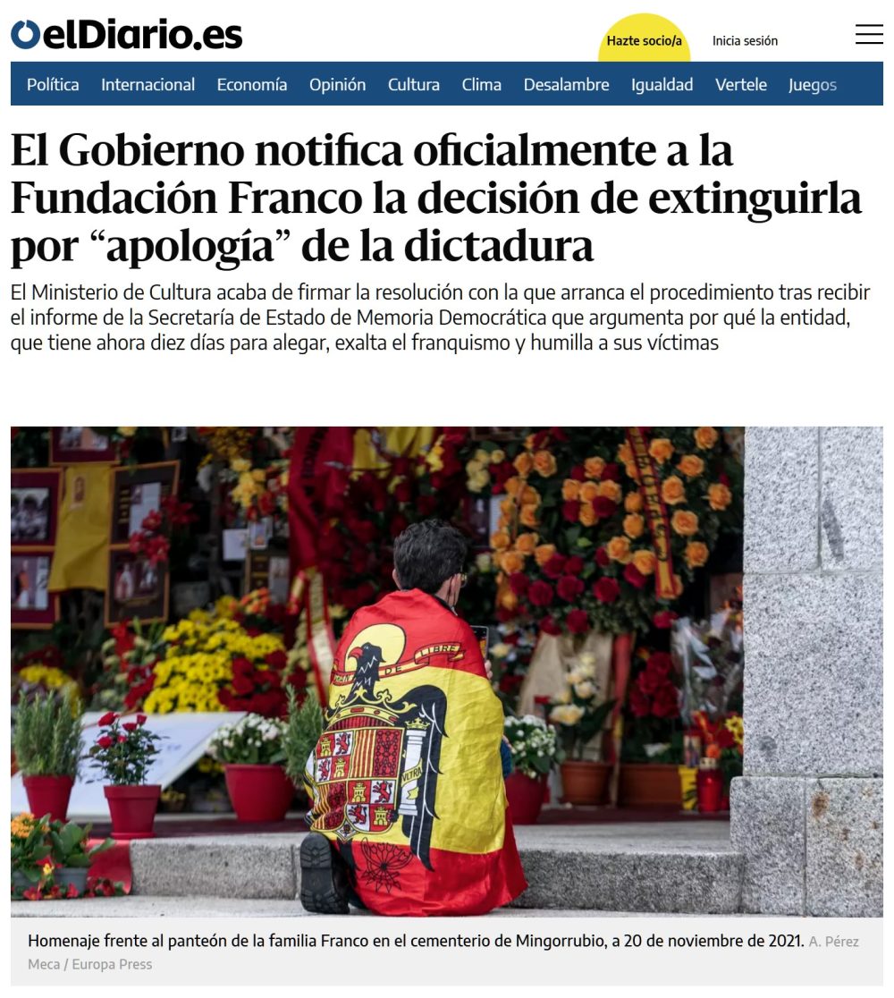 El gobierno notifica a la fundación Franco que va a extinguirla.