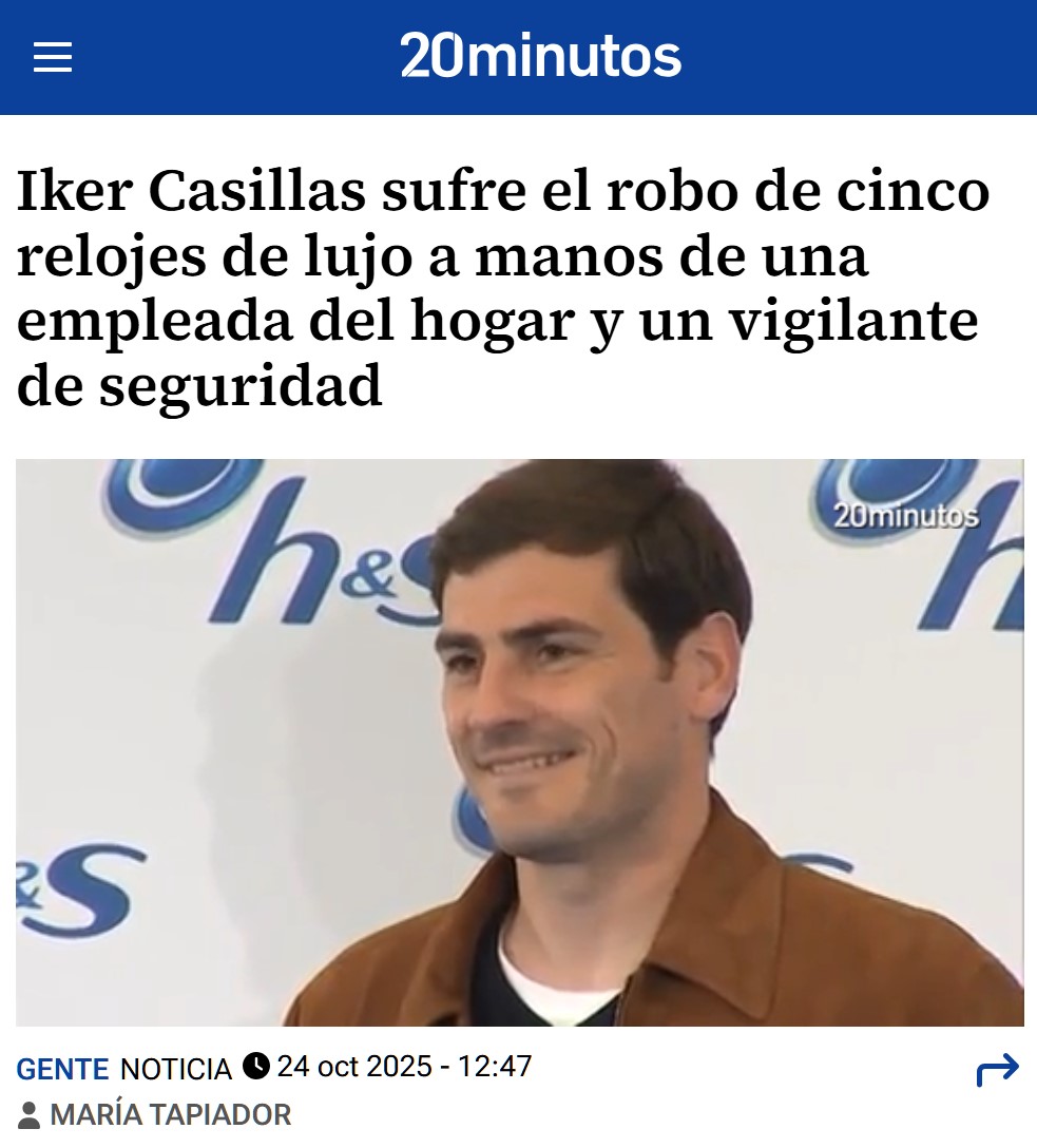 A Casillas le han robado 5 pelucos valorados en 50.000 ebros.