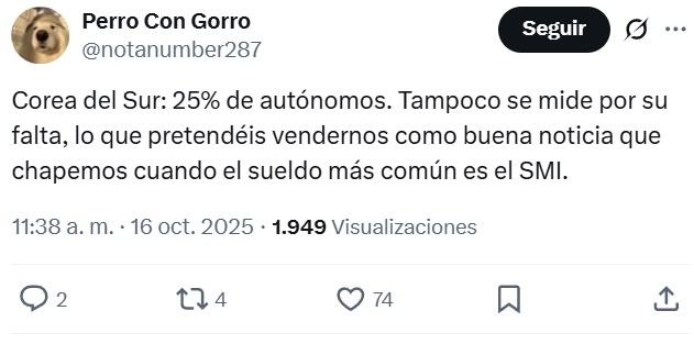 Se ve que a los palmeros del gobierno ya les han pasado el argumentario sobre la caída del número de autónomos: Emprender es malo, depender de un patrón es bueno.