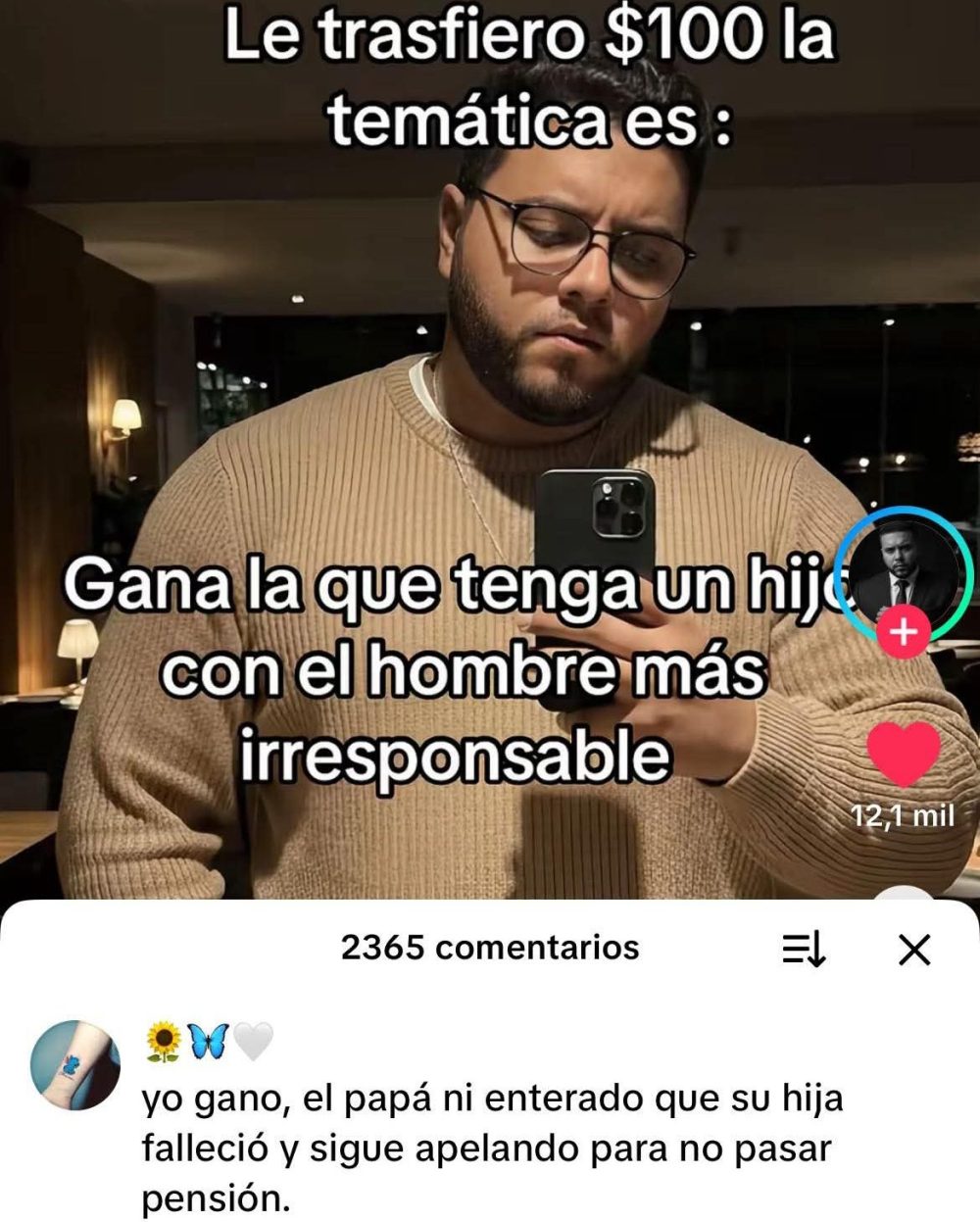 Gana 100$ la que tenga un hijo con el padre más irresponsable.