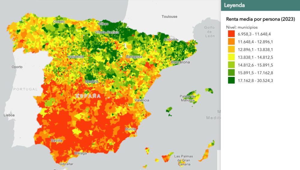 El municipio más rico de España no llega ni al nivel de ingresos del estado más pobre de Estados Unidos.