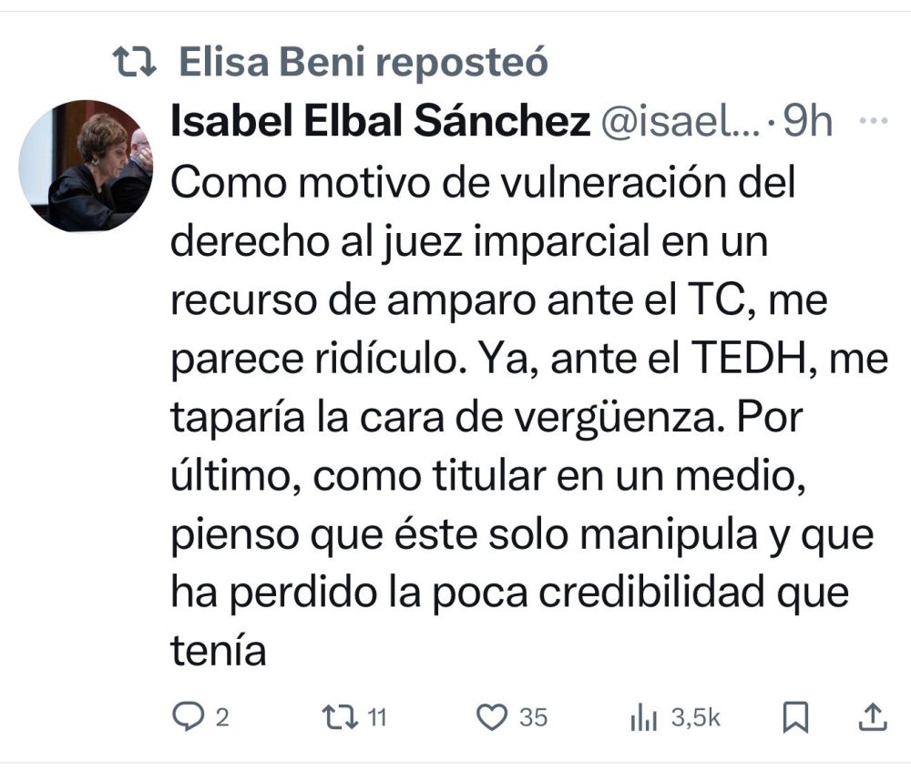 La noticia: Elisa Beni anuncia su salida del Diario.es por haberse convertido en un medio manipulador y servil con el gobierno.