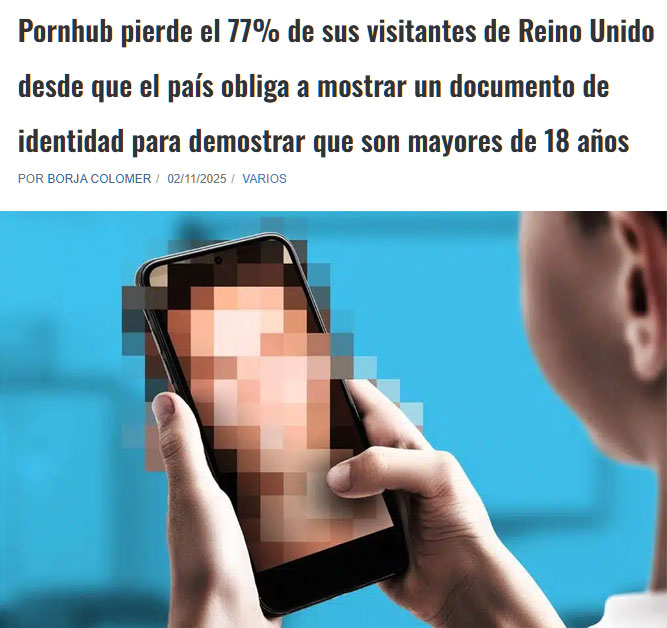 La obligación de mostrar el DNI ha hecho que Pronhub pierda el 77% de sus visitas en Reino Unido.