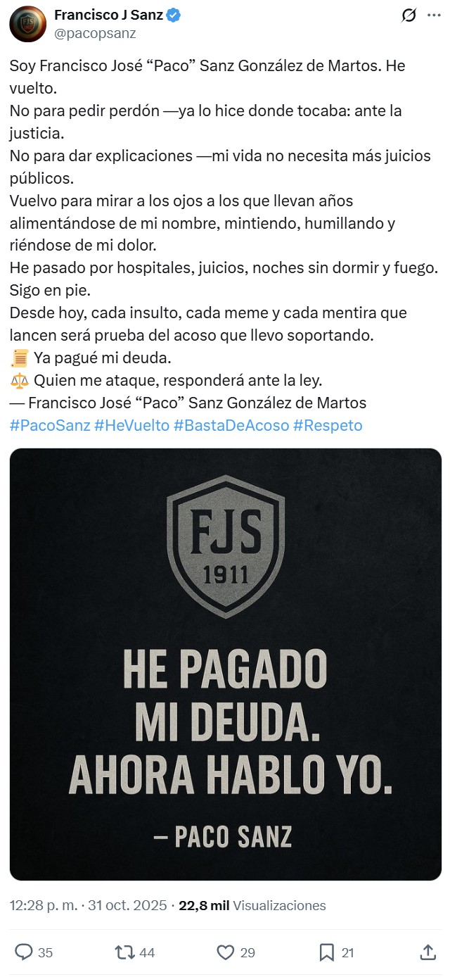 El regreso que nadie esperaba (y que nadie pidió). Vuelve PACO SANZ.