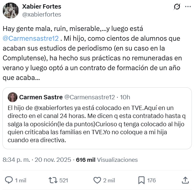 Ya es casualidad que el Hijo de Xavier Fortes (TVE) acabe de terminar la carrera y ya esté con un contrato en TVE...