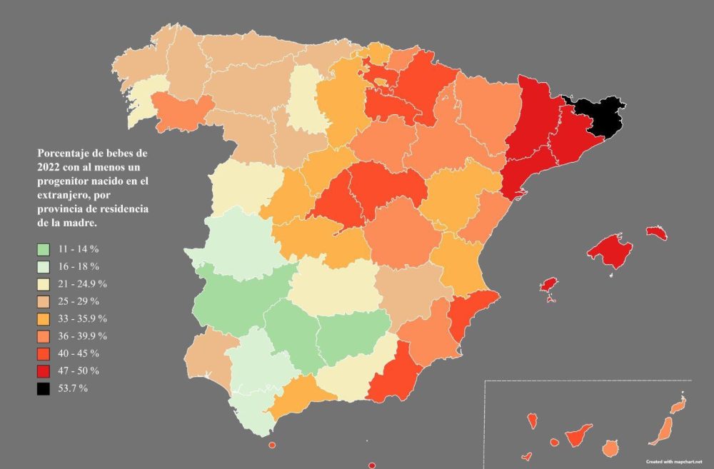 Porcentaje de bebés de 2022 con al menos un progenitor nacido en el extranjero.