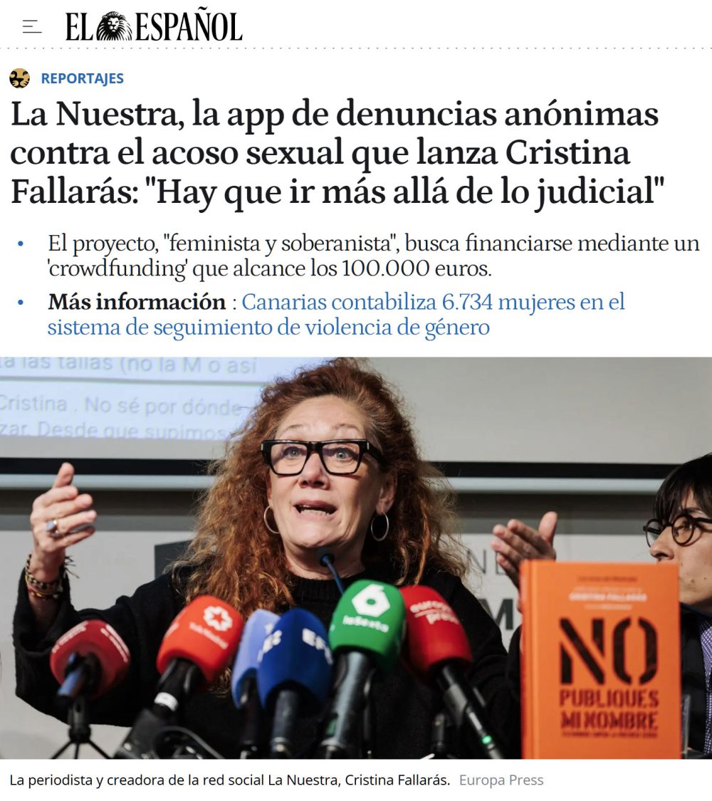 Cristina Fallarás lanza su app para delatar a hombres malignos.
