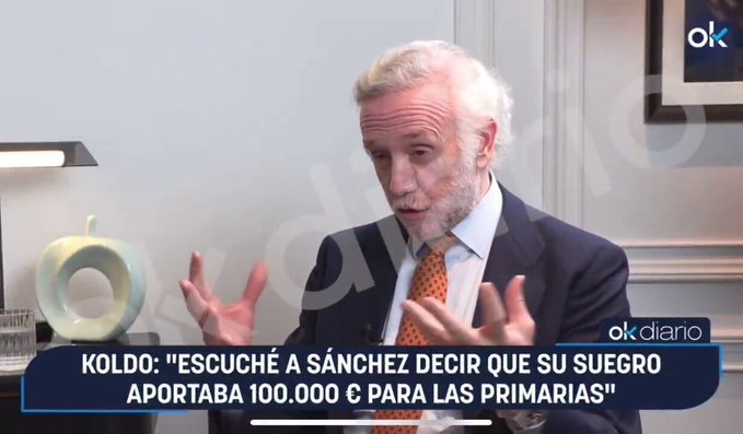 Koldo confirma que el suegro de Sánchez financió las primarias con 100.000 euros.