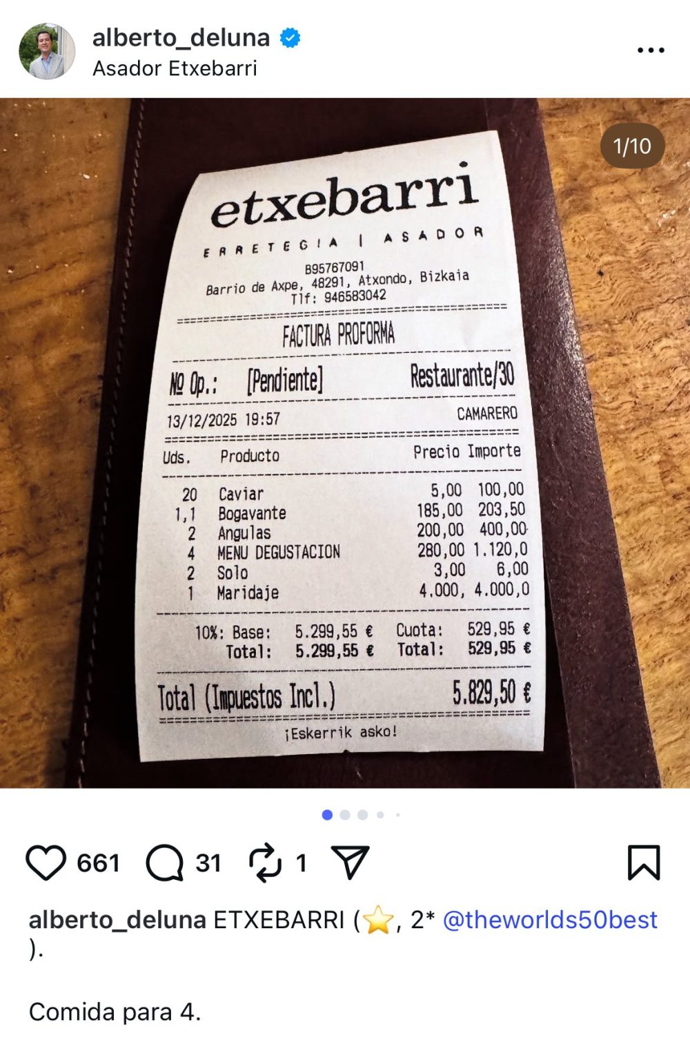 1000 euros en vino... POR CABEZA.
