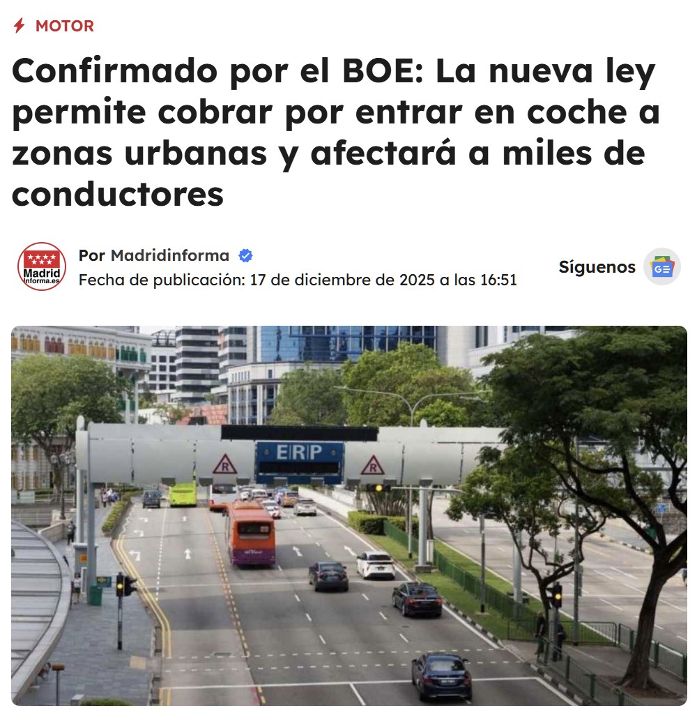 Se vienen los peajes urbanos: confirmado por el BOE.