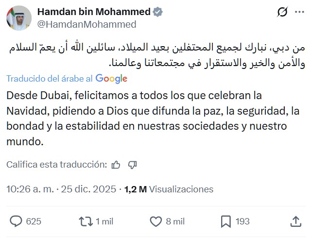 Hasta el Viceprimer ministro de Emiratos Árabes va a felicitarnos la Navidad antes que Perro.
