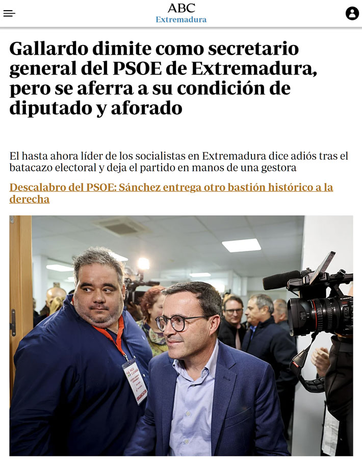 Gallardo se aferra a su acta de diputado para seguir aforado y eludir la acción de la justicia ordinaria.