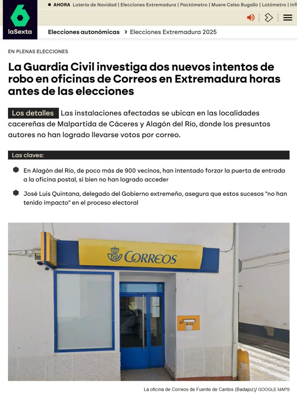 Vaya fijación que tienen los ladrones con las oficinas de Correos en Extremadura justo antes de las elecciones...