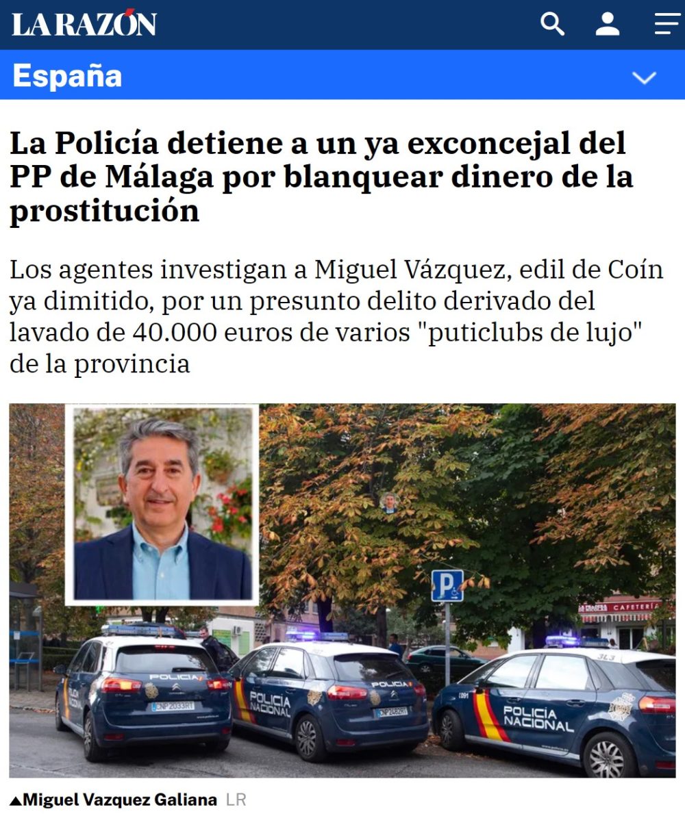 Detenido un exconcejal del PP por blanquear dinero de la prostіtución.