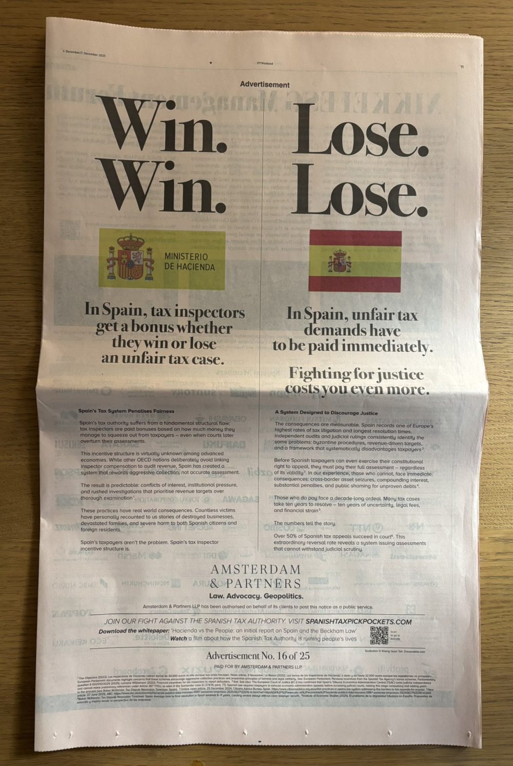Un anuncio a toda página en el Financial Times.
