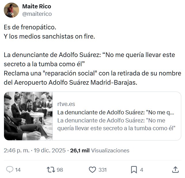"Mañaneros 360 se ha puesto en contacto con la familia de Adolfo Suárez para recabar su versión, sin obtener respuesta"